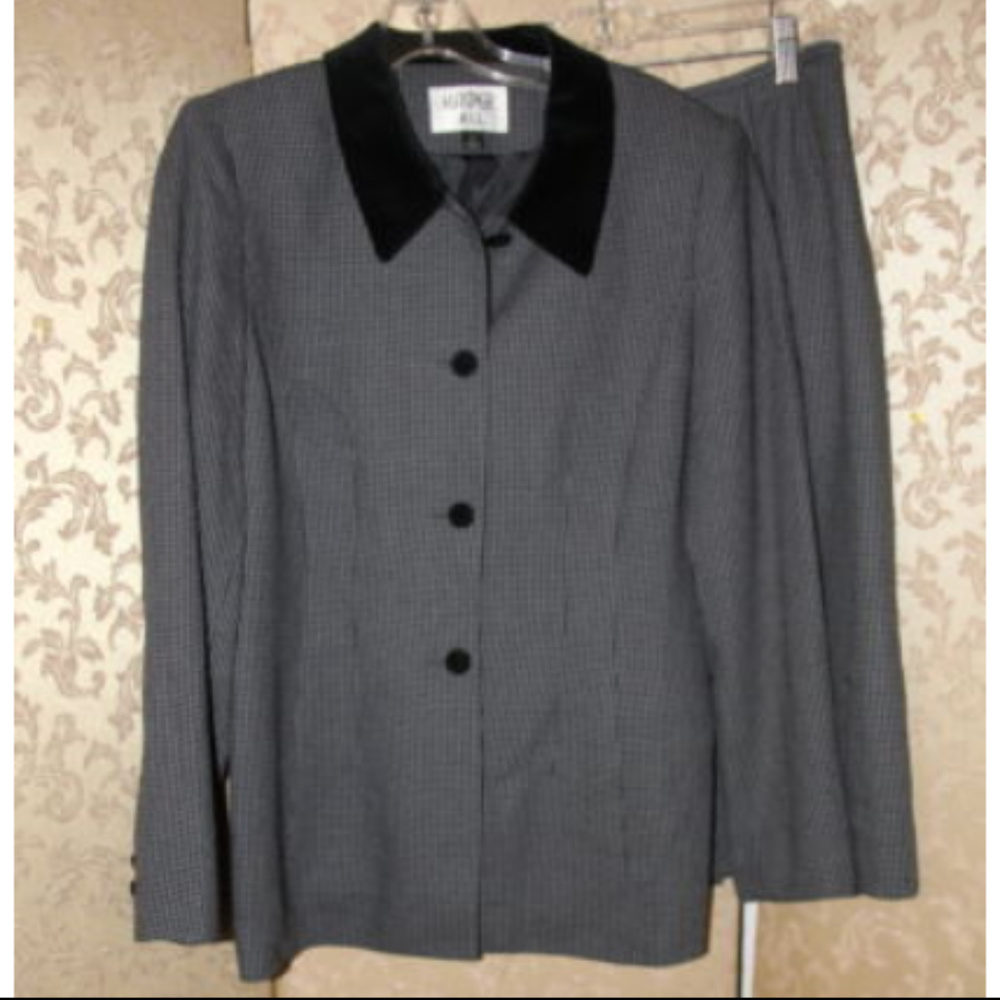 Kasper ASL Gray Velvet Trim Skirt Suit 8